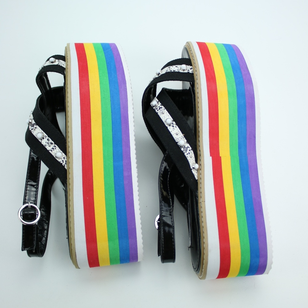 Rainbow Platform Sandals Snake Heels Strappy Pride - Picture 5 of 8